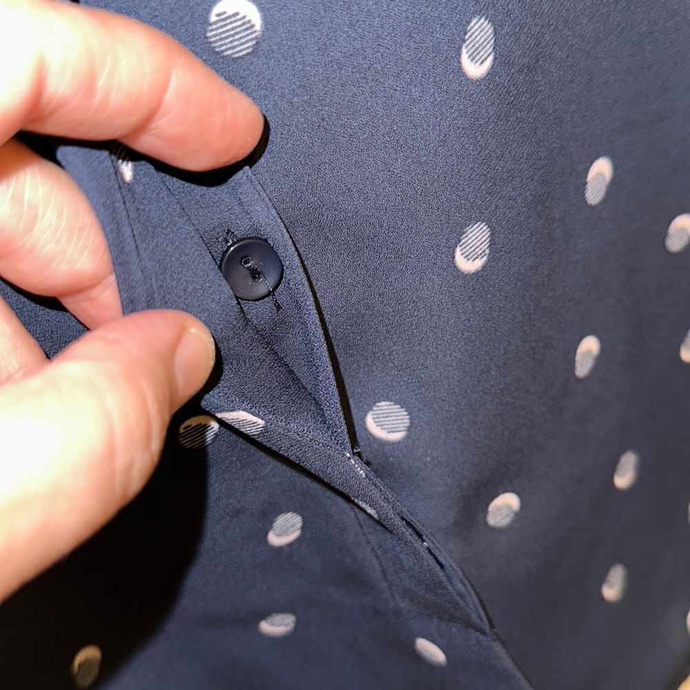 Jeanswest 10 Navy Blush Pink Polka Spotted Button Front Long Sleeve Blouse - Picture 8 of 13